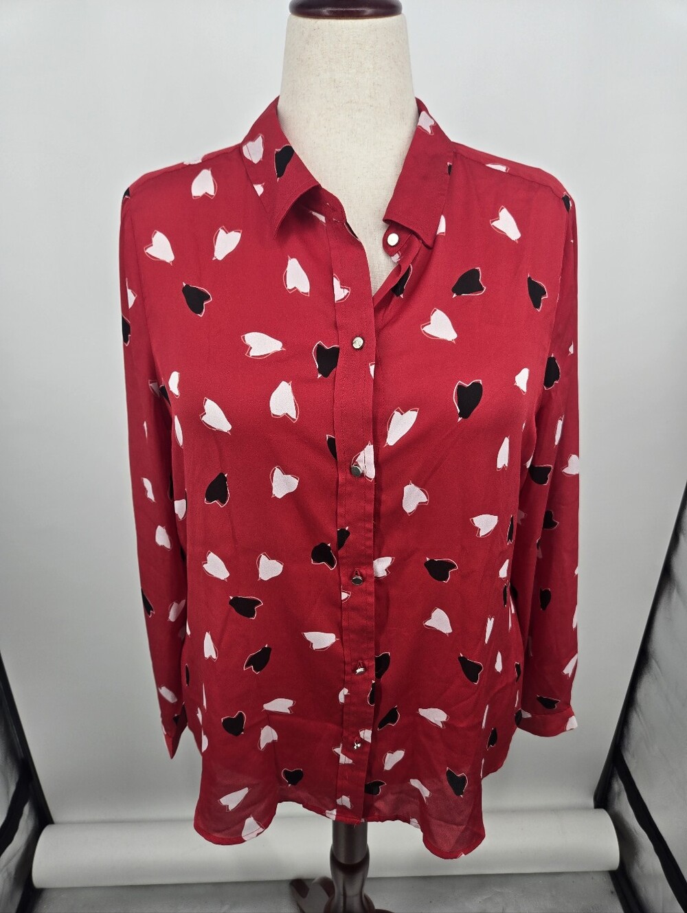 Liz Claiborne Career Red Heart Print Blouse XL (8059)